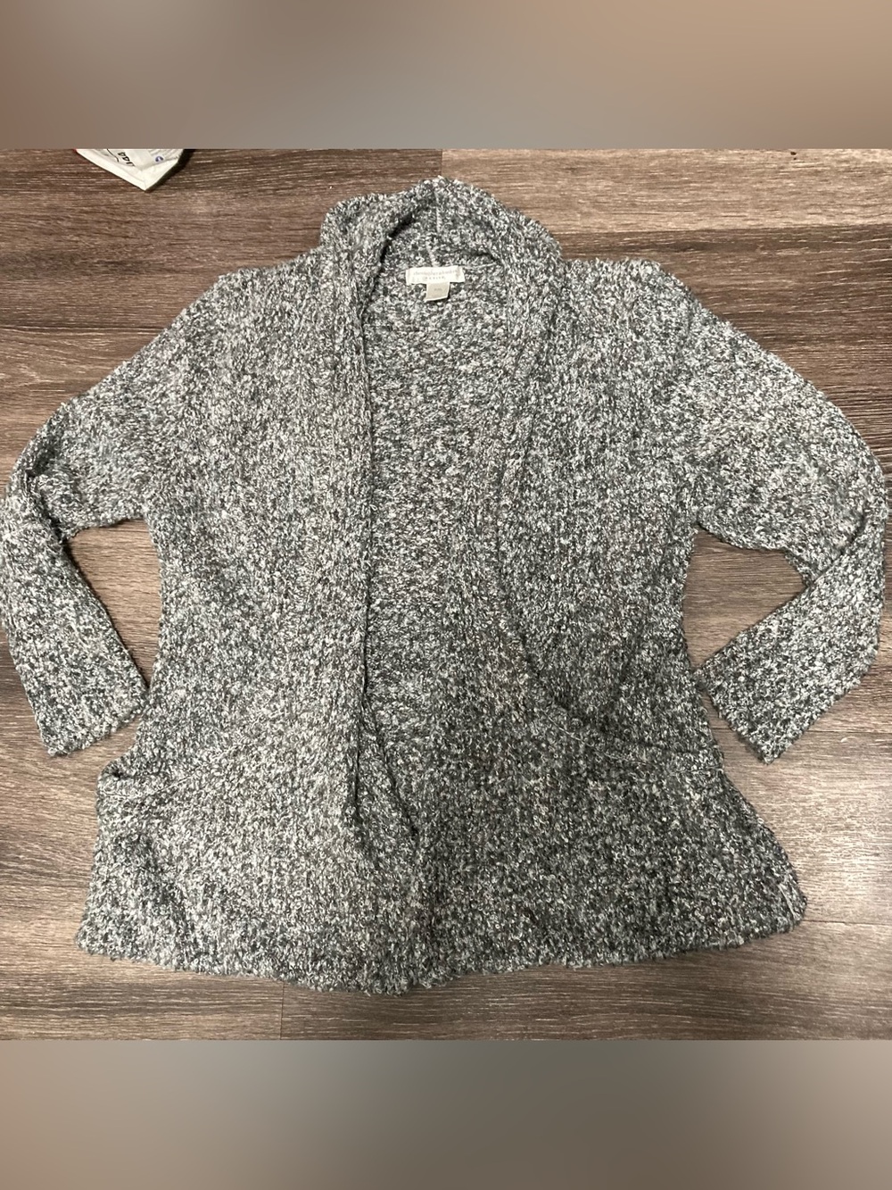 Christopher & Banks Petite XL Boucle Open Front Cardigan Sweater Grey Pocket P